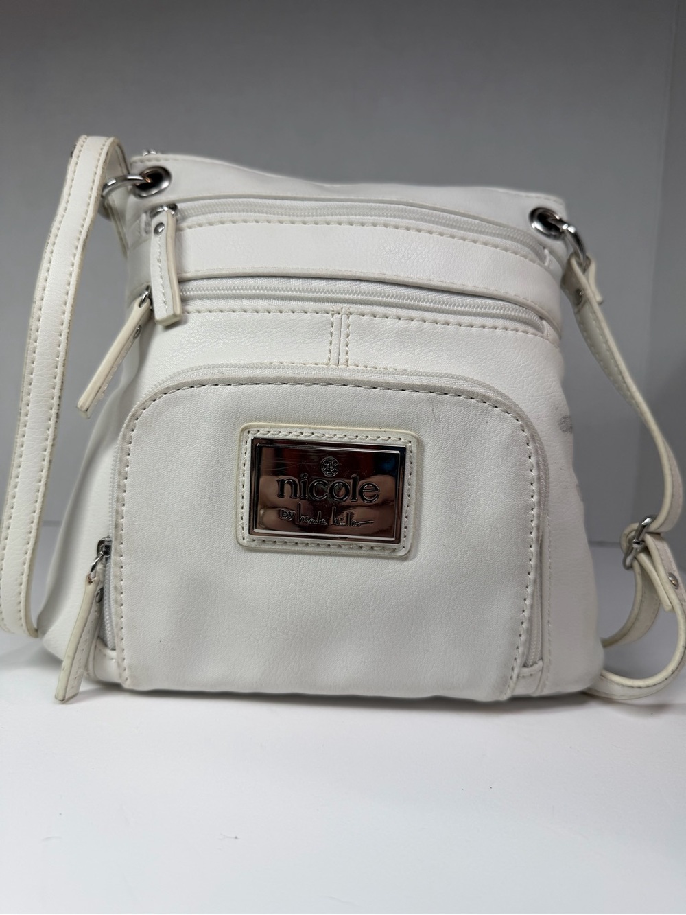 Nicole by Nicole Miller Cream White Crossbody Bag with Front Pocket